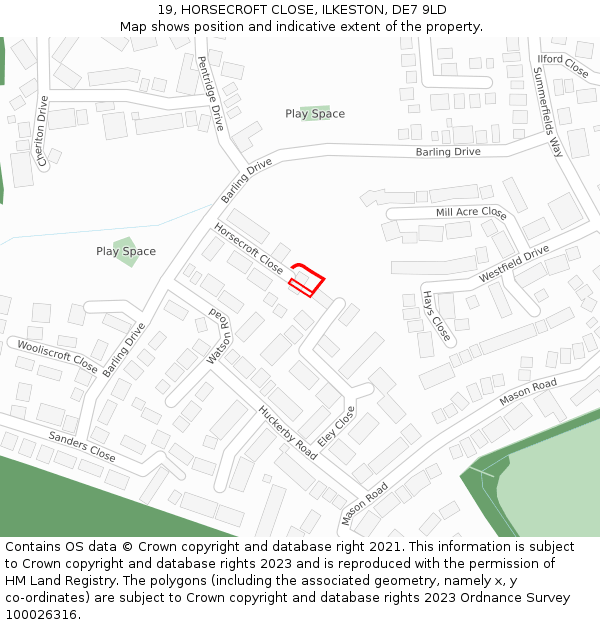 19, HORSECROFT CLOSE, ILKESTON, DE7 9LD: Location map and indicative extent of plot