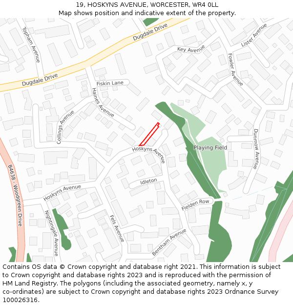 19, HOSKYNS AVENUE, WORCESTER, WR4 0LL: Location map and indicative extent of plot