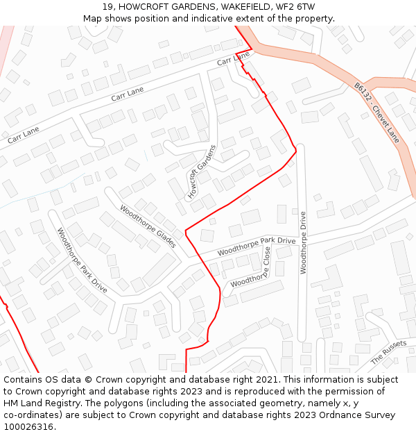 19, HOWCROFT GARDENS, WAKEFIELD, WF2 6TW: Location map and indicative extent of plot