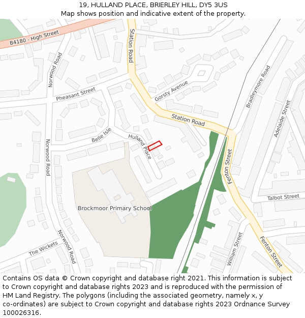 19, HULLAND PLACE, BRIERLEY HILL, DY5 3US: Location map and indicative extent of plot