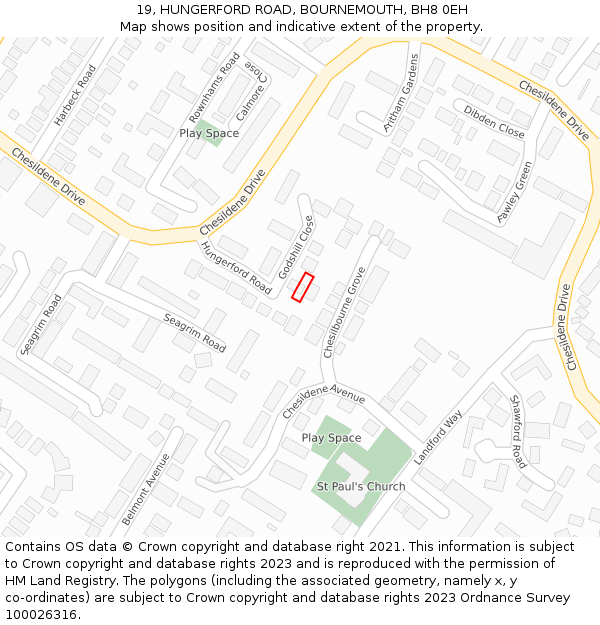 19, HUNGERFORD ROAD, BOURNEMOUTH, BH8 0EH: Location map and indicative extent of plot