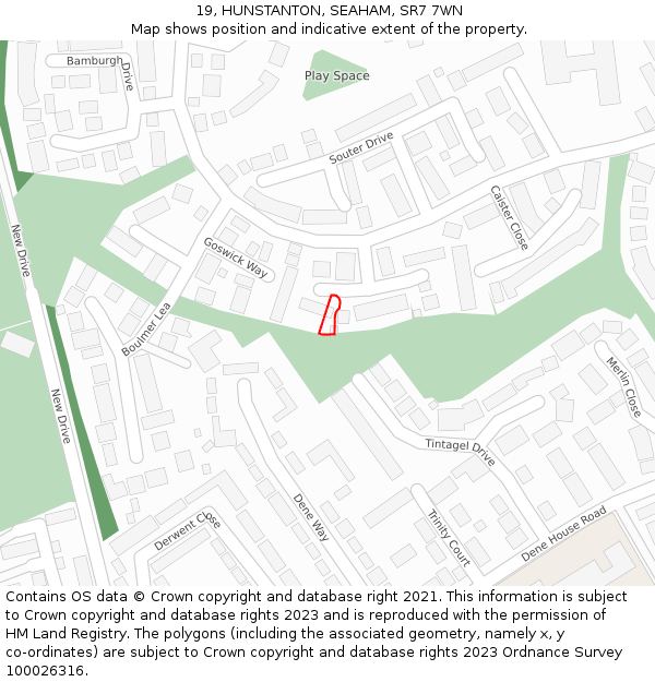 19, HUNSTANTON, SEAHAM, SR7 7WN: Location map and indicative extent of plot