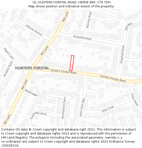 19, HUNTERS FORSTAL ROAD, HERNE BAY, CT6 7DN: Location map and indicative extent of plot