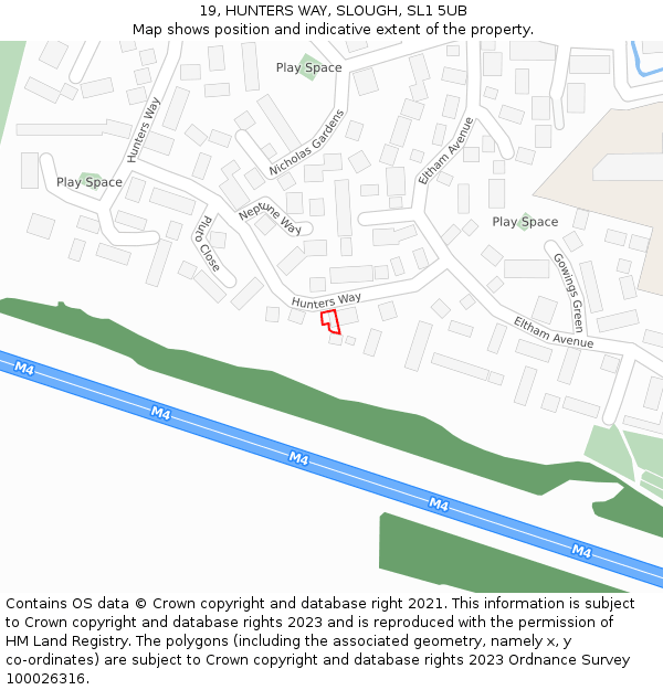 19, HUNTERS WAY, SLOUGH, SL1 5UB: Location map and indicative extent of plot