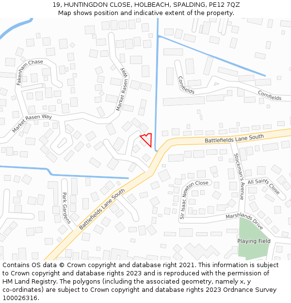 19, HUNTINGDON CLOSE, HOLBEACH, SPALDING, PE12 7QZ: Location map and indicative extent of plot