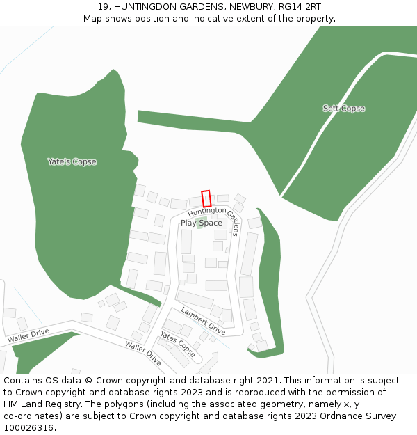 19, HUNTINGDON GARDENS, NEWBURY, RG14 2RT: Location map and indicative extent of plot