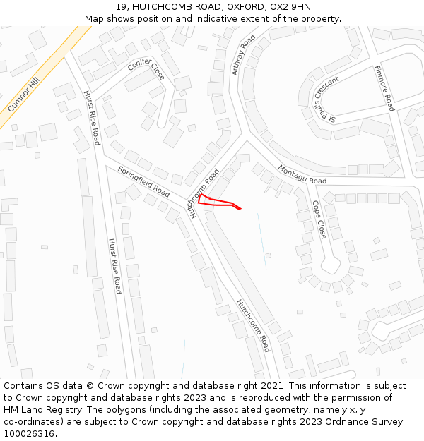 19, HUTCHCOMB ROAD, OXFORD, OX2 9HN: Location map and indicative extent of plot