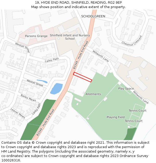 19, HYDE END ROAD, SHINFIELD, READING, RG2 9EP: Location map and indicative extent of plot
