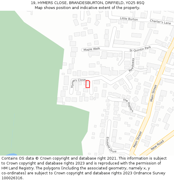 19, HYMERS CLOSE, BRANDESBURTON, DRIFFIELD, YO25 8SQ: Location map and indicative extent of plot