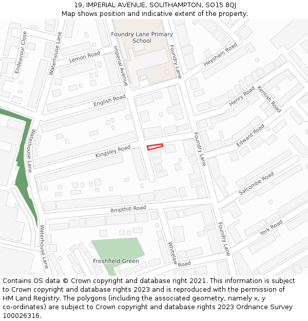 19, IMPERIAL AVENUE, SOUTHAMPTON, SO15 8QJ: Location map and indicative extent of plot