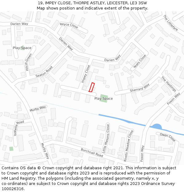19, IMPEY CLOSE, THORPE ASTLEY, LEICESTER, LE3 3SW: Location map and indicative extent of plot