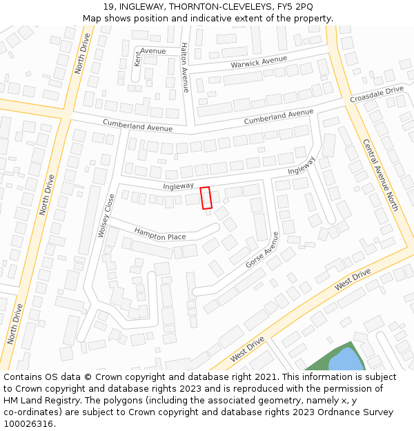 19, INGLEWAY, THORNTON-CLEVELEYS, FY5 2PQ: Location map and indicative extent of plot