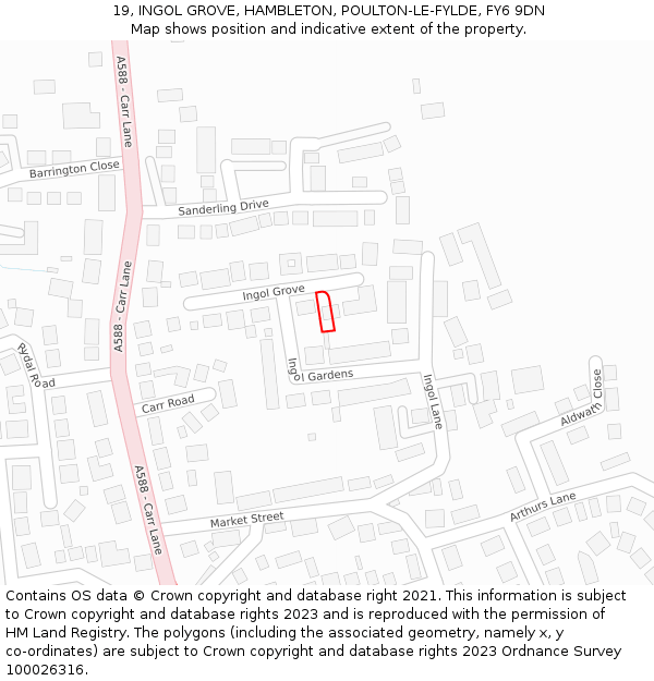 19, INGOL GROVE, HAMBLETON, POULTON-LE-FYLDE, FY6 9DN: Location map and indicative extent of plot