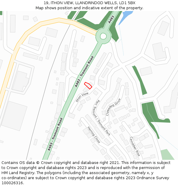 19, ITHON VIEW, LLANDRINDOD WELLS, LD1 5BX: Location map and indicative extent of plot