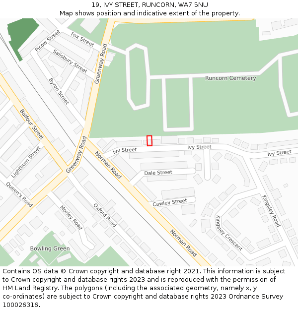 19, IVY STREET, RUNCORN, WA7 5NU: Location map and indicative extent of plot