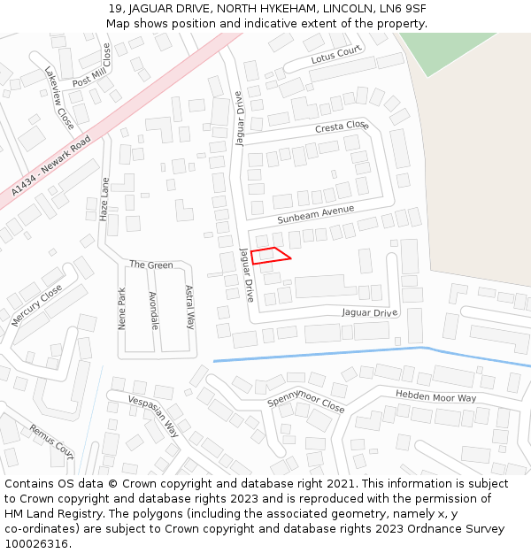 19, JAGUAR DRIVE, NORTH HYKEHAM, LINCOLN, LN6 9SF: Location map and indicative extent of plot