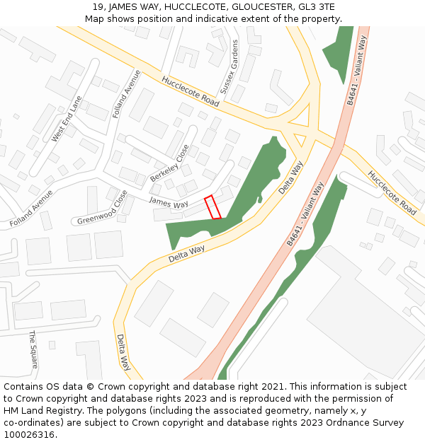 19, JAMES WAY, HUCCLECOTE, GLOUCESTER, GL3 3TE: Location map and indicative extent of plot
