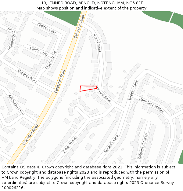 19, JENNED ROAD, ARNOLD, NOTTINGHAM, NG5 8FT: Location map and indicative extent of plot