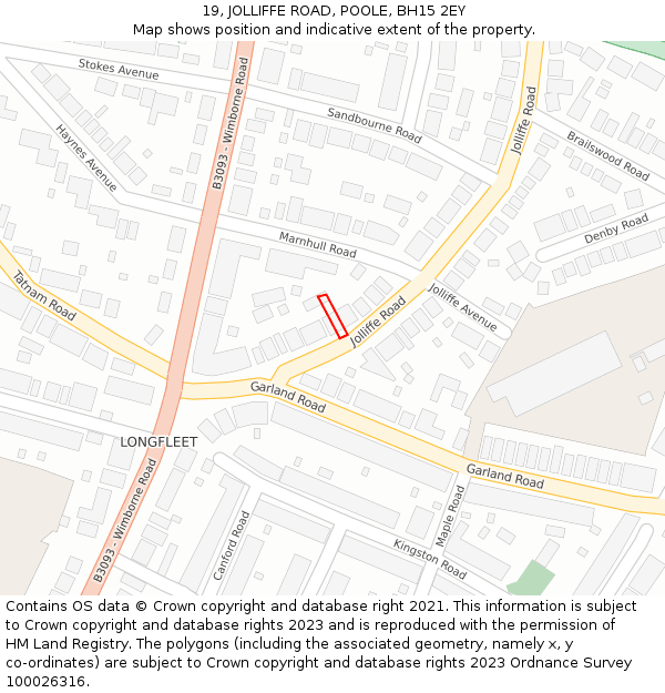 19, JOLLIFFE ROAD, POOLE, BH15 2EY: Location map and indicative extent of plot