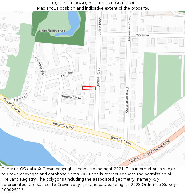 19, JUBILEE ROAD, ALDERSHOT, GU11 3QF: Location map and indicative extent of plot