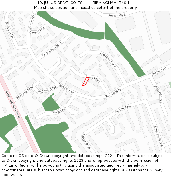 19, JULIUS DRIVE, COLESHILL, BIRMINGHAM, B46 1HL: Location map and indicative extent of plot