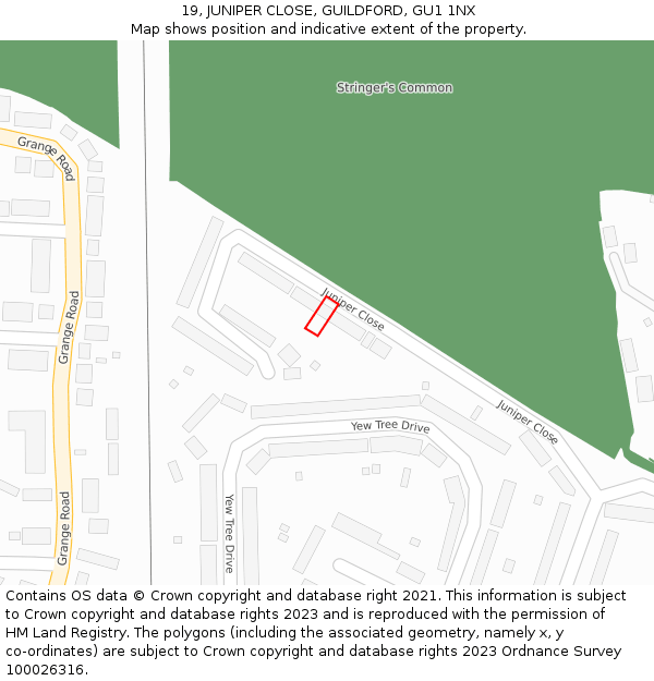 19, JUNIPER CLOSE, GUILDFORD, GU1 1NX: Location map and indicative extent of plot