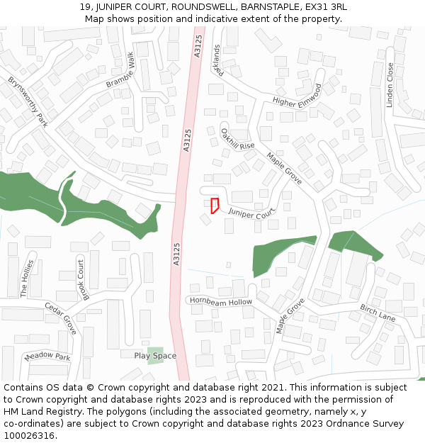 19, JUNIPER COURT, ROUNDSWELL, BARNSTAPLE, EX31 3RL: Location map and indicative extent of plot