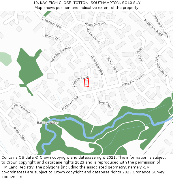 19, KAYLEIGH CLOSE, TOTTON, SOUTHAMPTON, SO40 8UY: Location map and indicative extent of plot