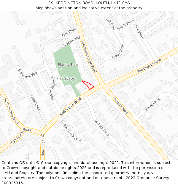 19, KEDDINGTON ROAD, LOUTH, LN11 0AA: Location map and indicative extent of plot