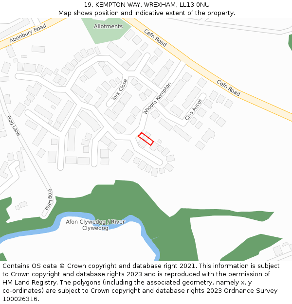 19, KEMPTON WAY, WREXHAM, LL13 0NU: Location map and indicative extent of plot