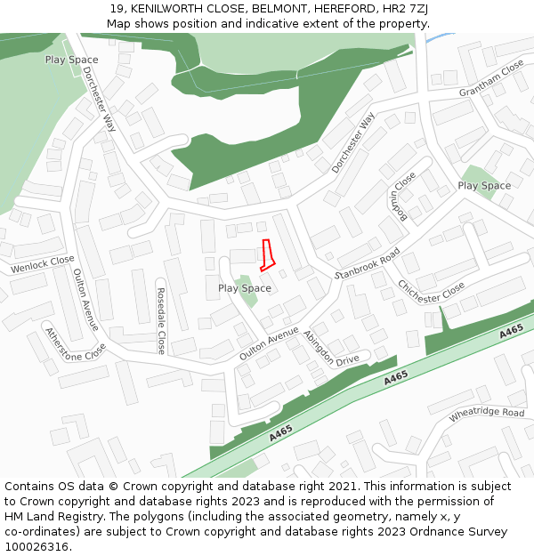 19, KENILWORTH CLOSE, BELMONT, HEREFORD, HR2 7ZJ: Location map and indicative extent of plot