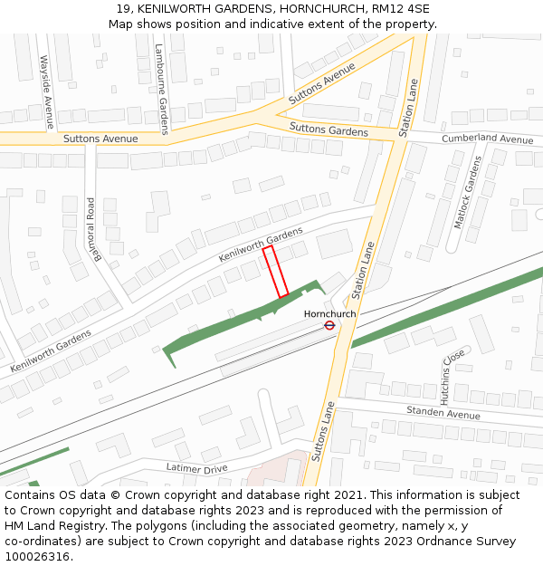 19, KENILWORTH GARDENS, HORNCHURCH, RM12 4SE: Location map and indicative extent of plot