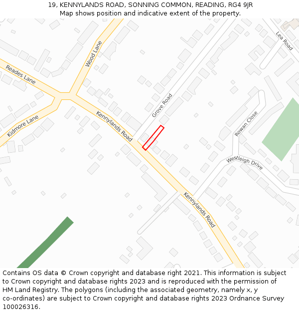 19, KENNYLANDS ROAD, SONNING COMMON, READING, RG4 9JR: Location map and indicative extent of plot