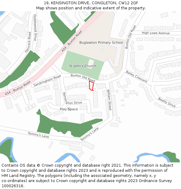 19, KENSINGTON DRIVE, CONGLETON, CW12 2GF: Location map and indicative extent of plot