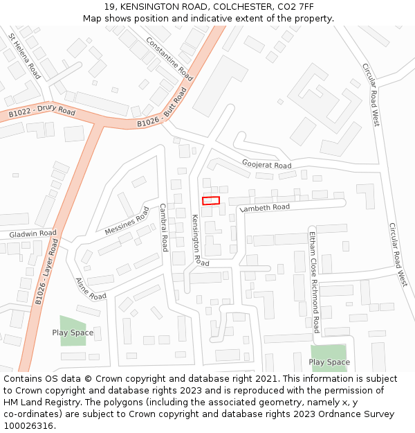 19, KENSINGTON ROAD, COLCHESTER, CO2 7FF: Location map and indicative extent of plot