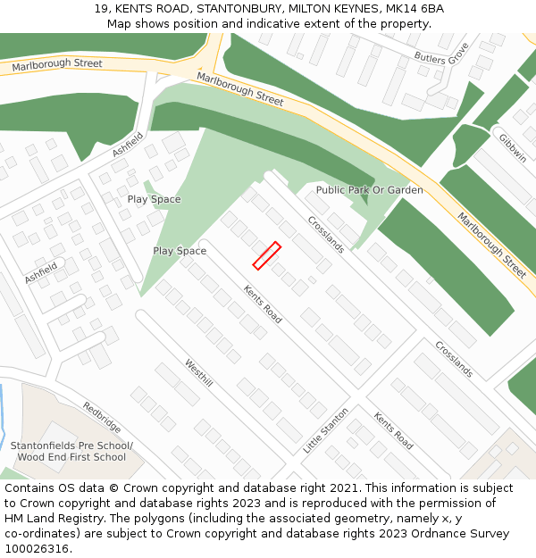 19, KENTS ROAD, STANTONBURY, MILTON KEYNES, MK14 6BA: Location map and indicative extent of plot
