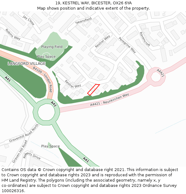 19, KESTREL WAY, BICESTER, OX26 6YA: Location map and indicative extent of plot