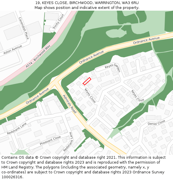 19, KEYES CLOSE, BIRCHWOOD, WARRINGTON, WA3 6RU: Location map and indicative extent of plot