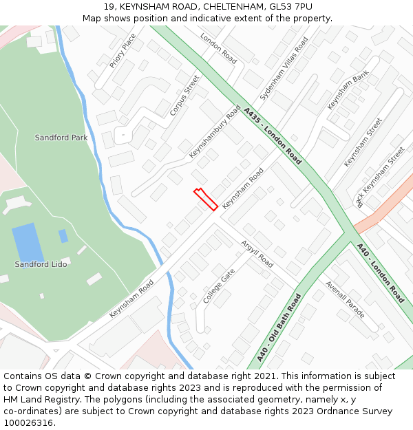 19, KEYNSHAM ROAD, CHELTENHAM, GL53 7PU: Location map and indicative extent of plot