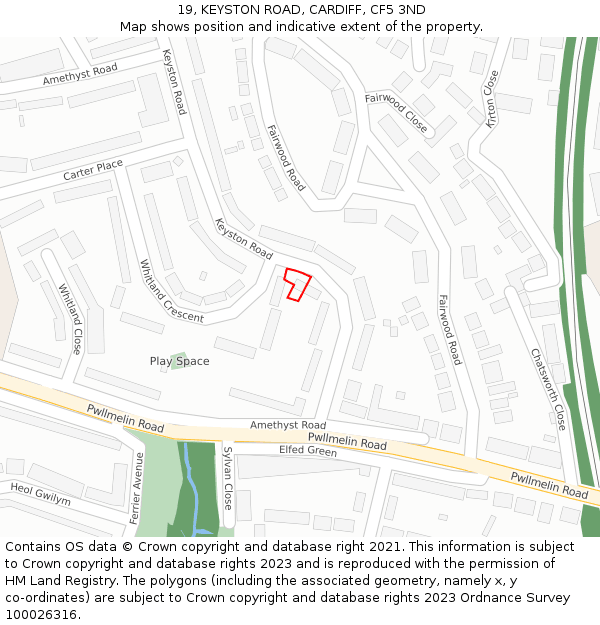 19, KEYSTON ROAD, CARDIFF, CF5 3ND: Location map and indicative extent of plot