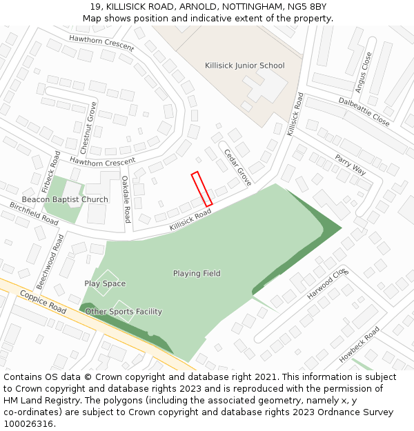 19, KILLISICK ROAD, ARNOLD, NOTTINGHAM, NG5 8BY: Location map and indicative extent of plot