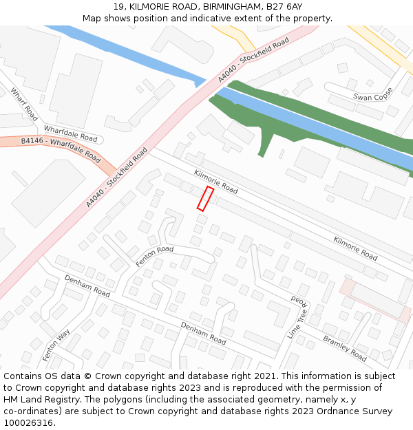 19, KILMORIE ROAD, BIRMINGHAM, B27 6AY: Location map and indicative extent of plot