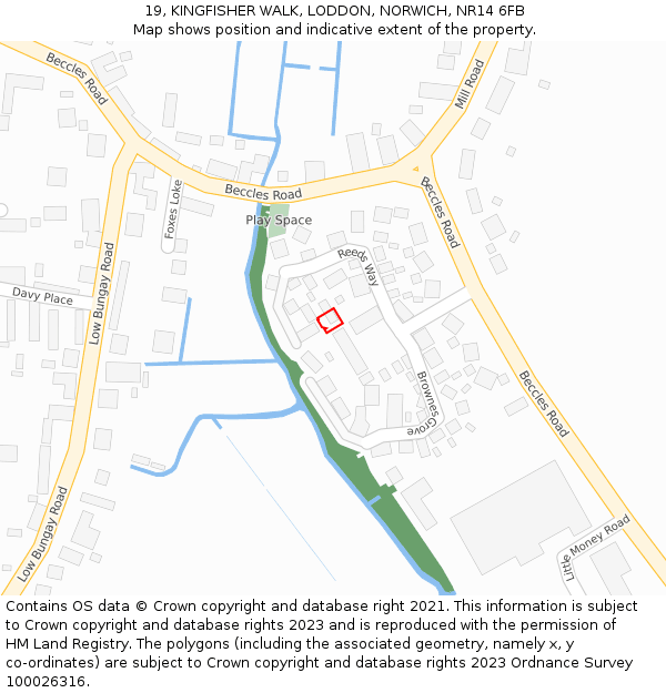 19, KINGFISHER WALK, LODDON, NORWICH, NR14 6FB: Location map and indicative extent of plot