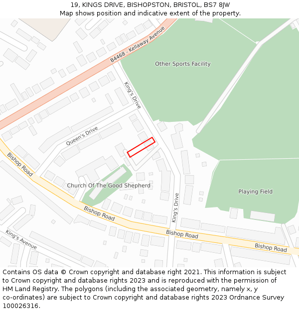 19, KINGS DRIVE, BISHOPSTON, BRISTOL, BS7 8JW: Location map and indicative extent of plot