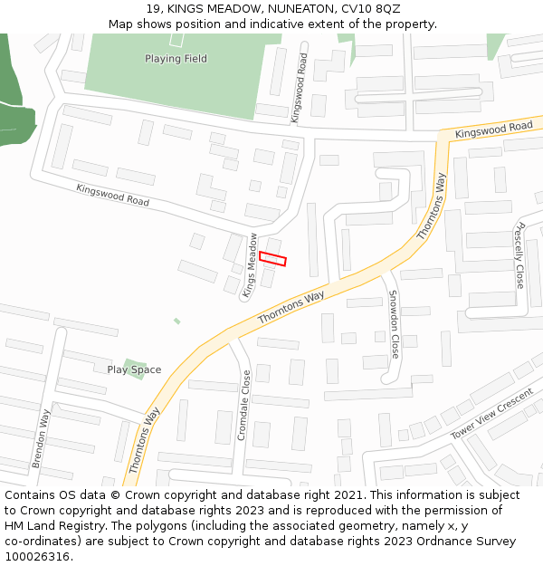 19, KINGS MEADOW, NUNEATON, CV10 8QZ: Location map and indicative extent of plot