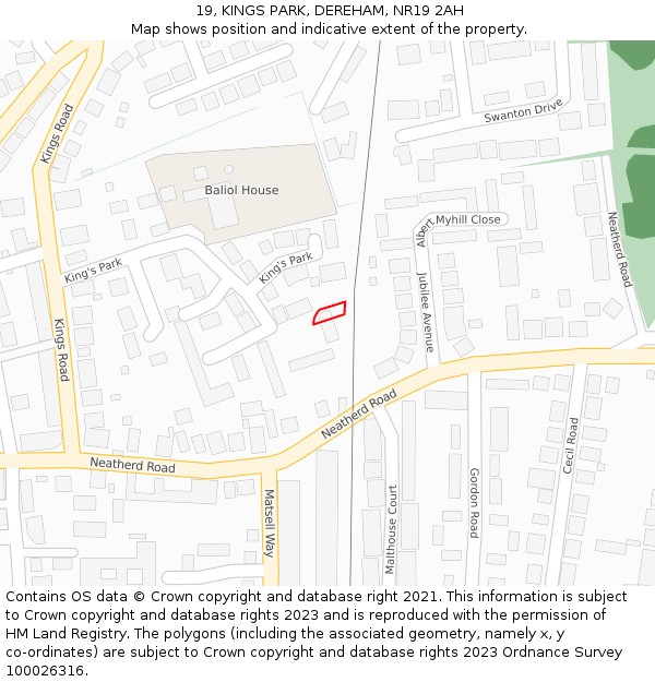 19, KINGS PARK, DEREHAM, NR19 2AH: Location map and indicative extent of plot