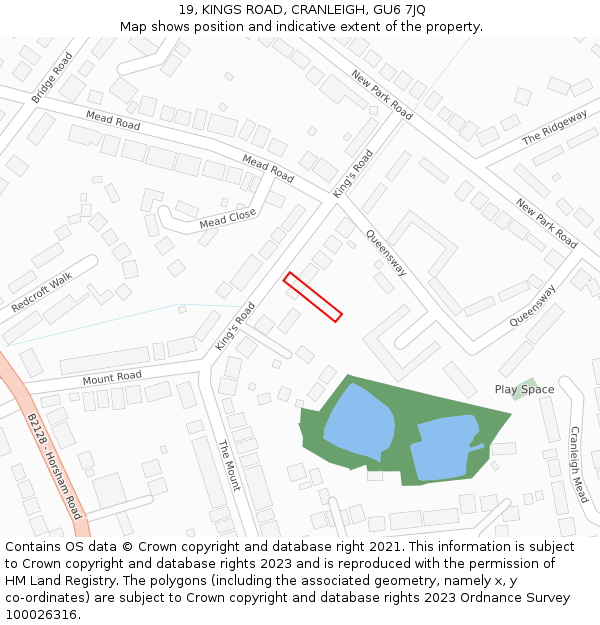 19, KINGS ROAD, CRANLEIGH, GU6 7JQ: Location map and indicative extent of plot