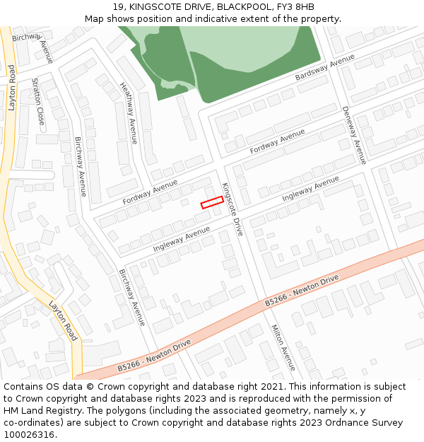 19, KINGSCOTE DRIVE, BLACKPOOL, FY3 8HB: Location map and indicative extent of plot