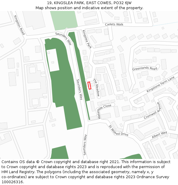 19, KINGSLEA PARK, EAST COWES, PO32 6JW: Location map and indicative extent of plot