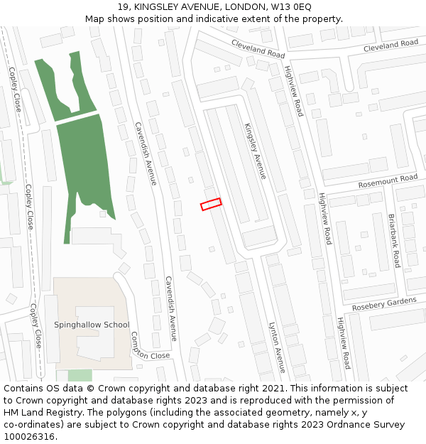 19, KINGSLEY AVENUE, LONDON, W13 0EQ: Location map and indicative extent of plot